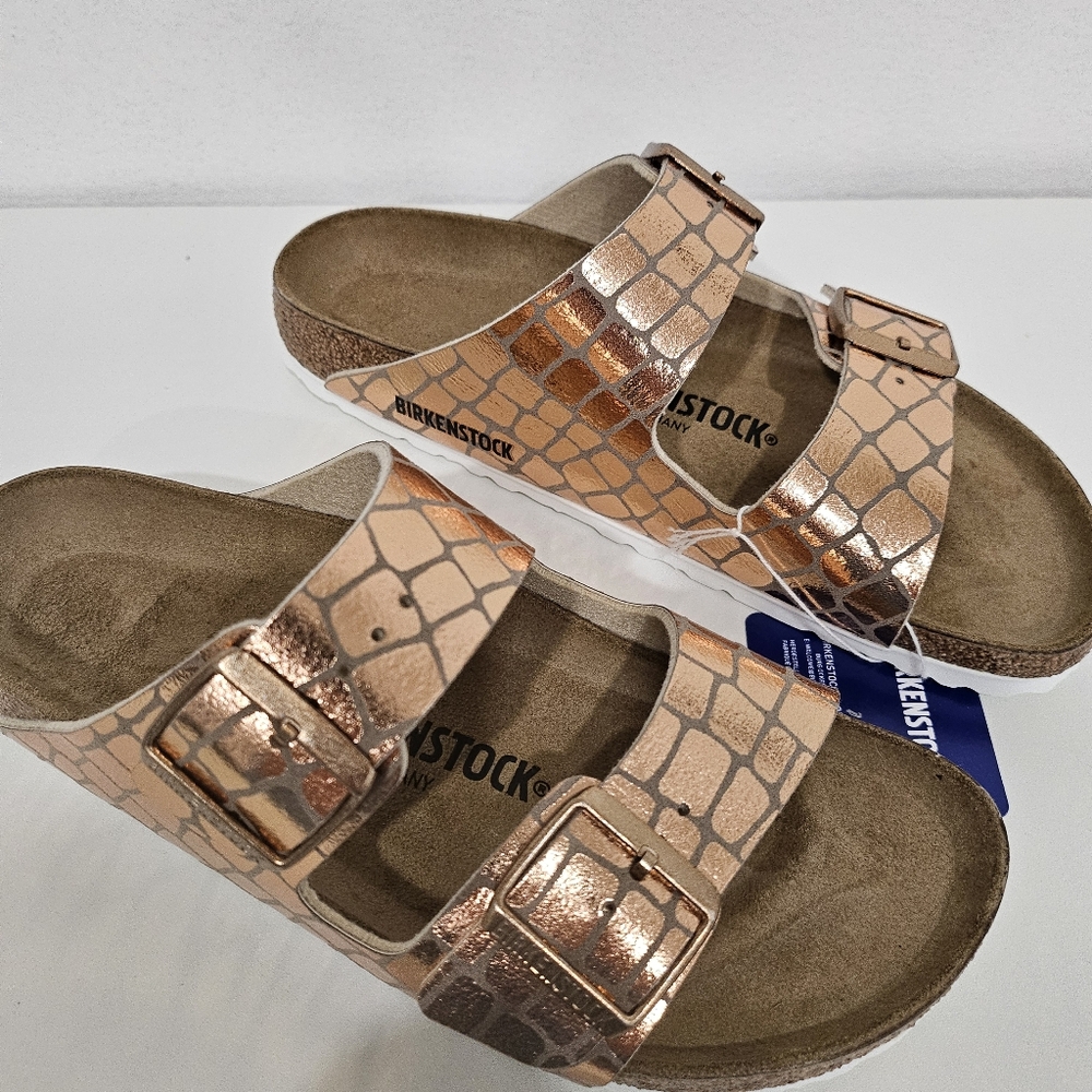 Birkenstock Arizona Sandals Women's Metallic Gator Pattern Boho Golf Buckle S 39